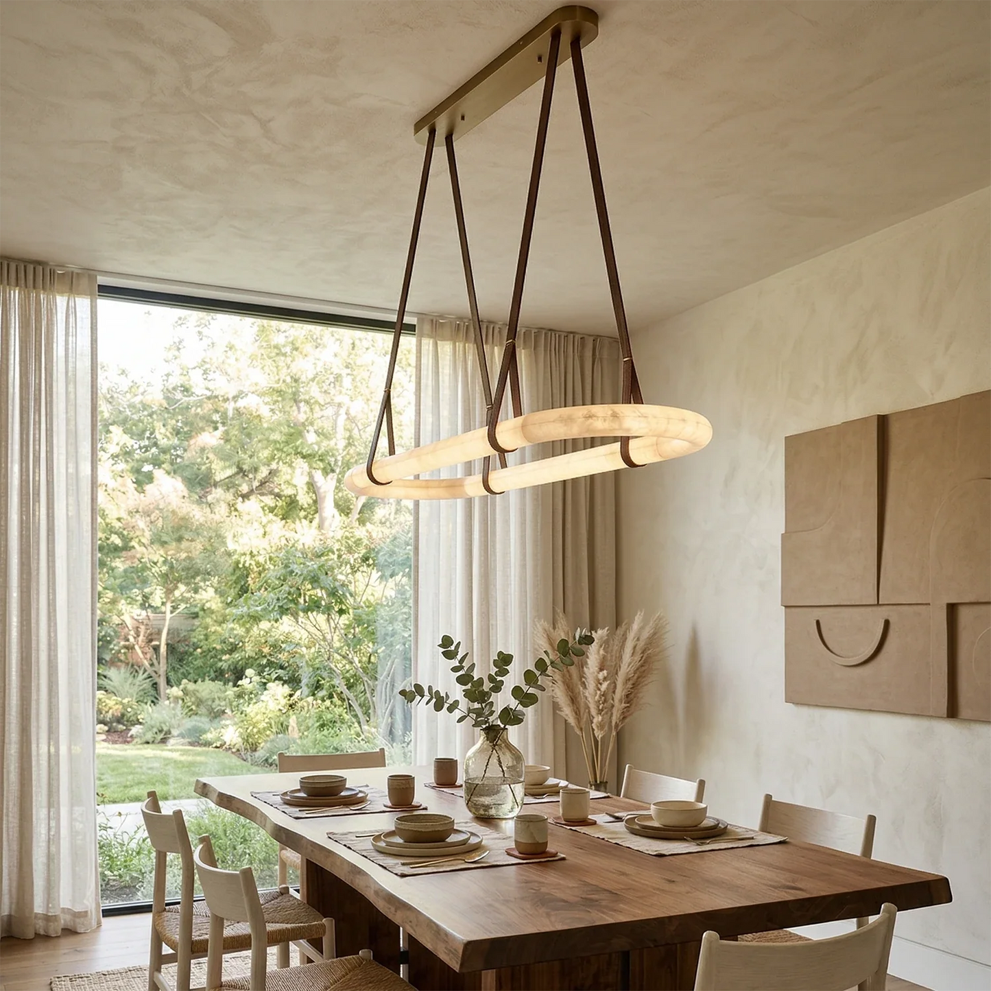 Alabaster Round Leather Chandelier