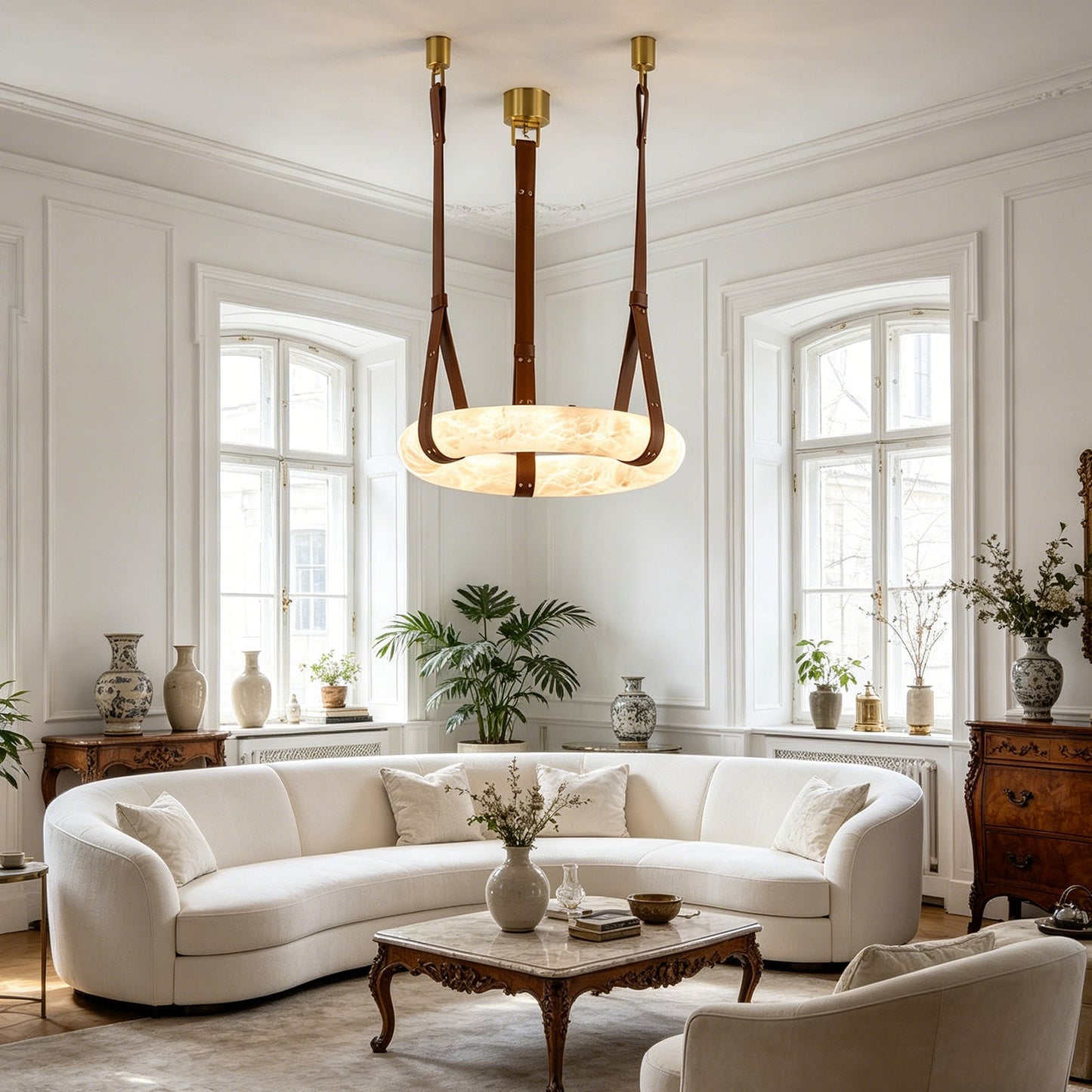 Alabaster round Pendant Light
