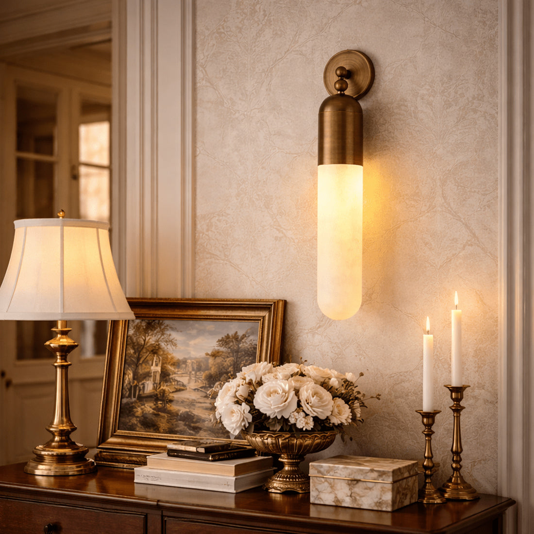 Alabaster Tube Wall Sconce