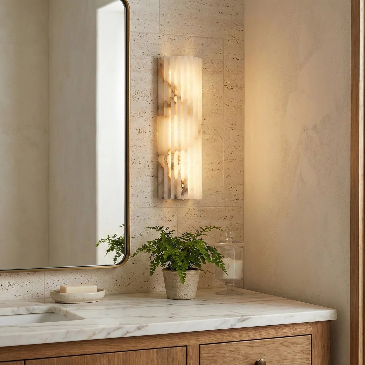 Alabaster Vertical Groove Wall Lamp