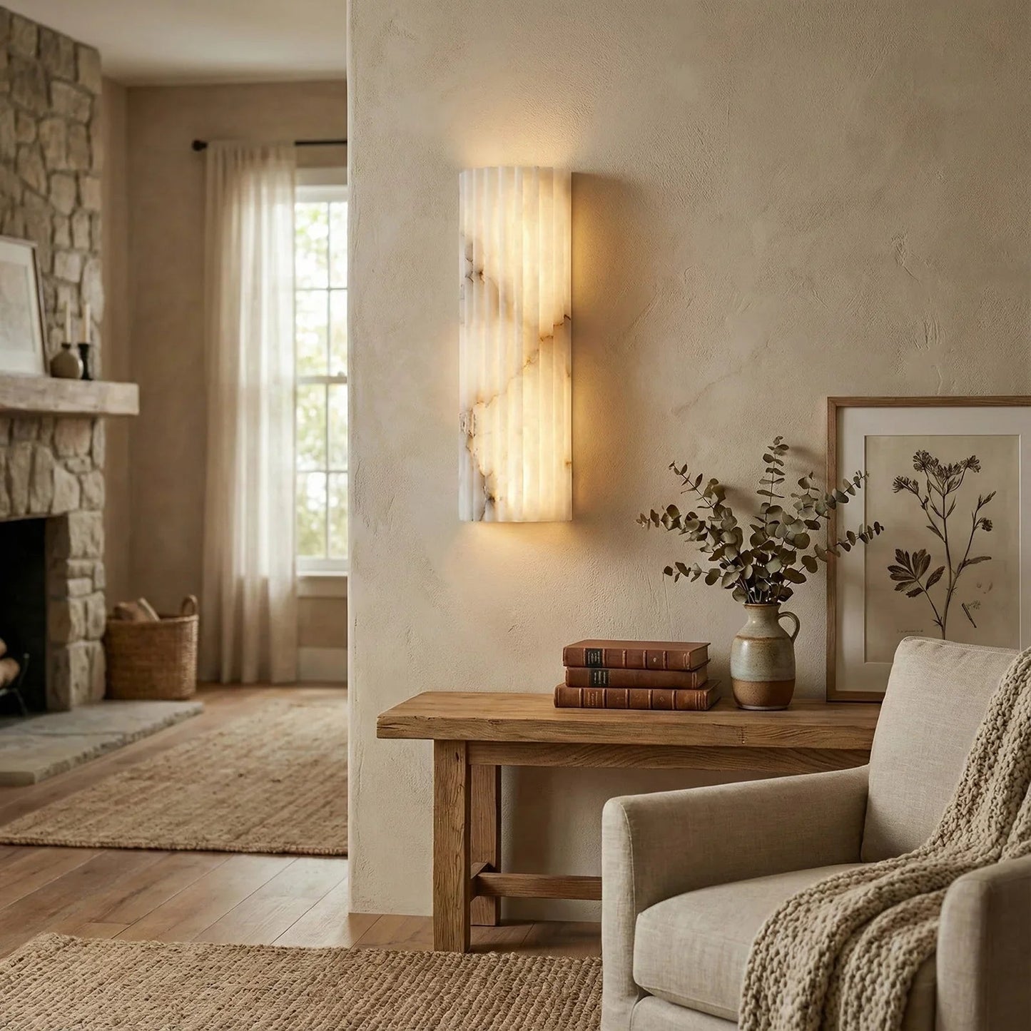 Alabaster Vertical Groove Wall Lamp