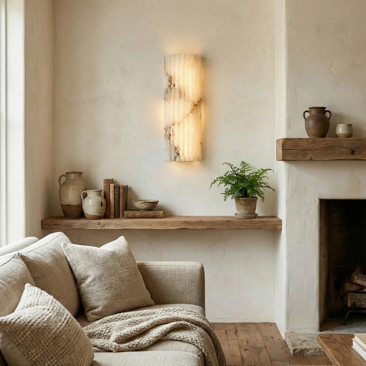 Alabaster Vertical Groove Wall Lamp
