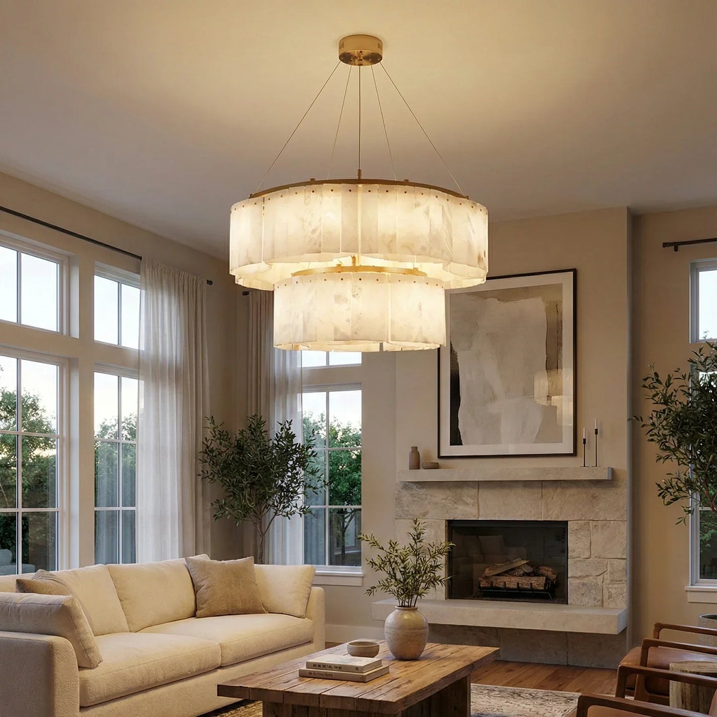 Alabaster Willamette Round Layered Chandelier