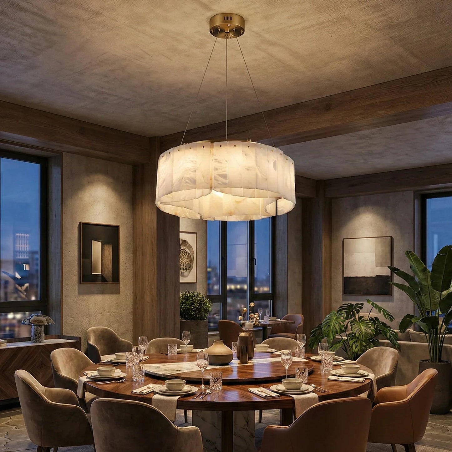 Alabaster Willamette Round Layered Chandelier