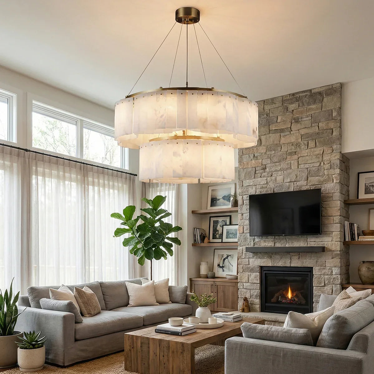 Alabaster Willamette Round Layered Chandelier