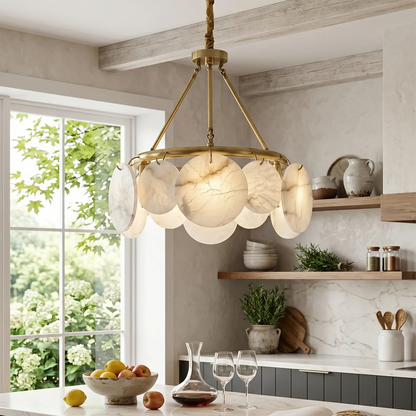 Alba Natural Alabaster Disc Chandelier