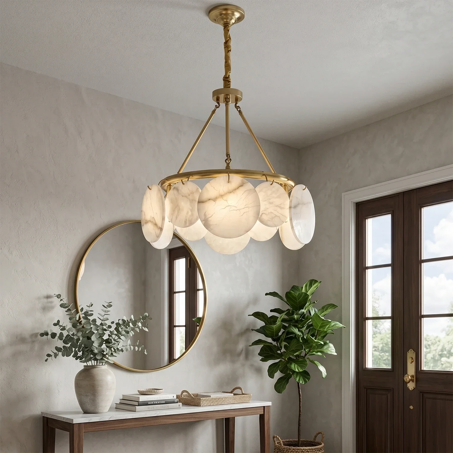 Alba Natural Alabaster Disc Chandelier