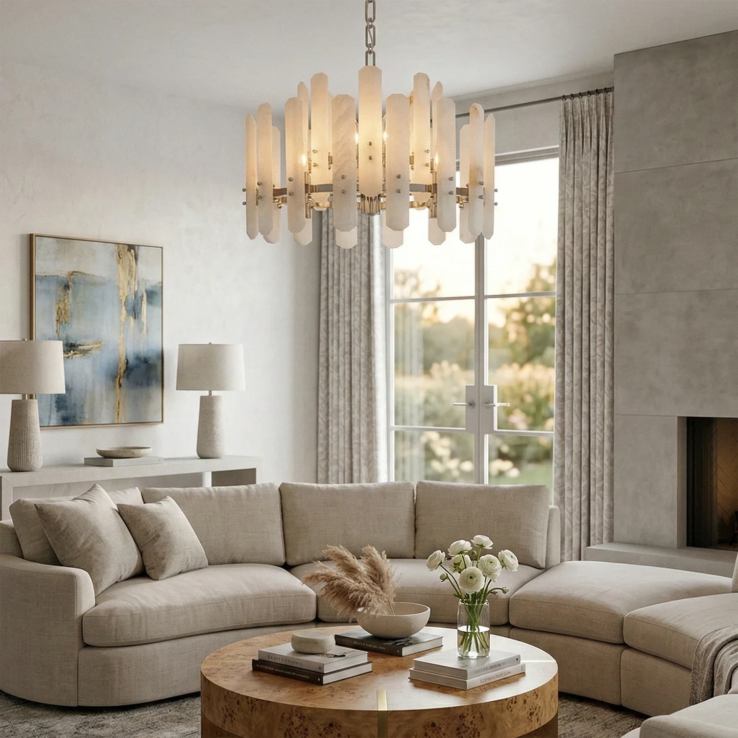 Artisanal Alabaster Large Chandelier