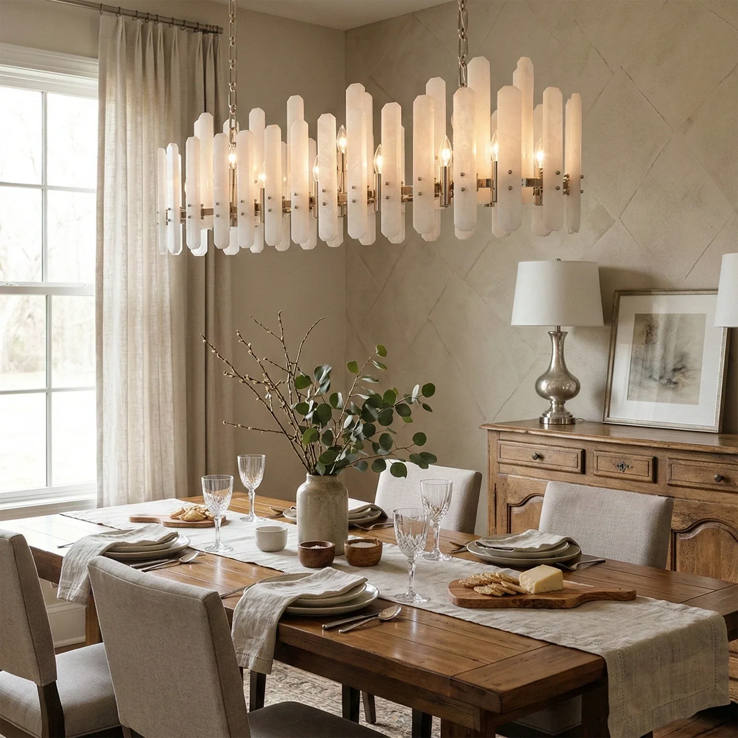 Artisanal Alabaster Large Chandelier