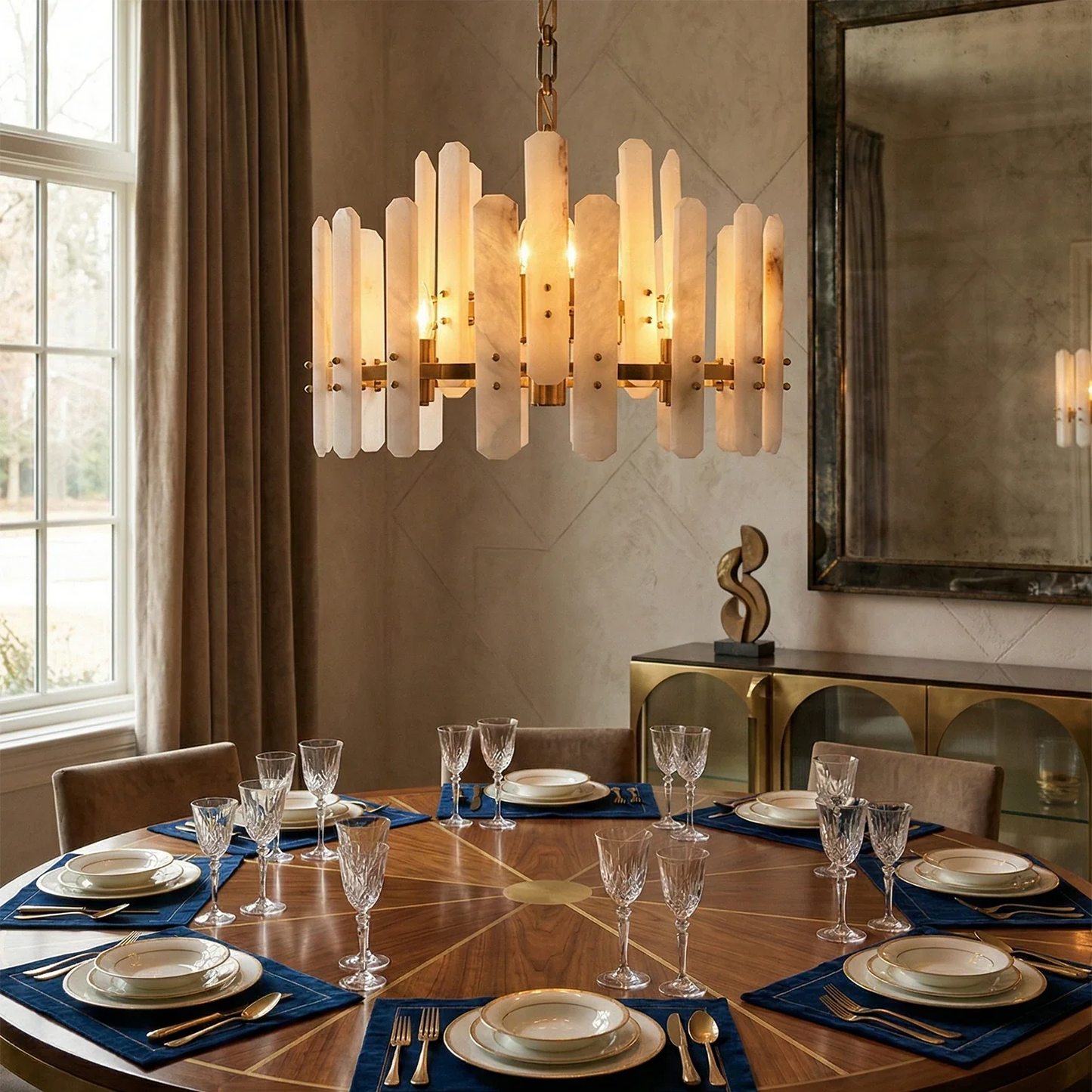 Artisanal Alabaster Large Chandelier