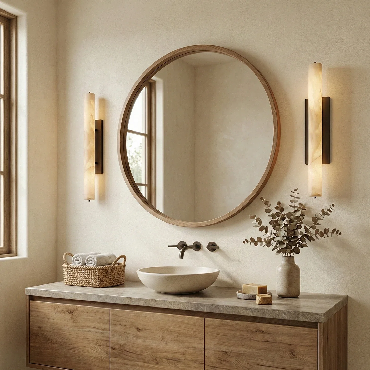 Audon Natural Linear Alabaster Stone Wall Sconce