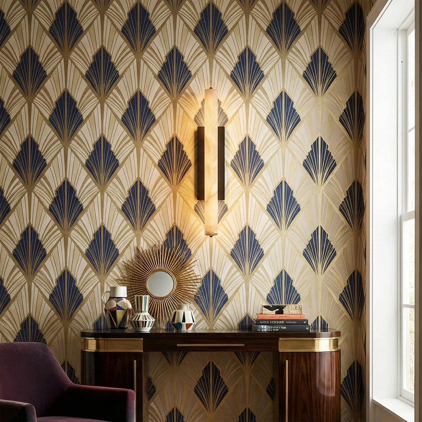 Audon Natural Linear Alabaster Stone Wall Sconce