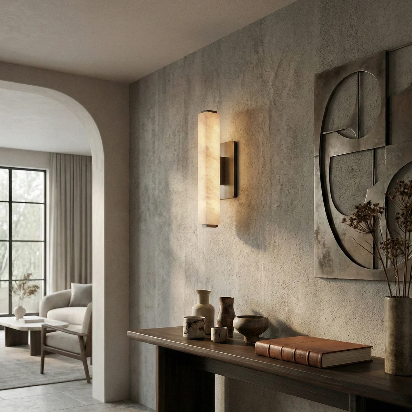 Audon Natural Linear Alabaster Stone Wall Sconce