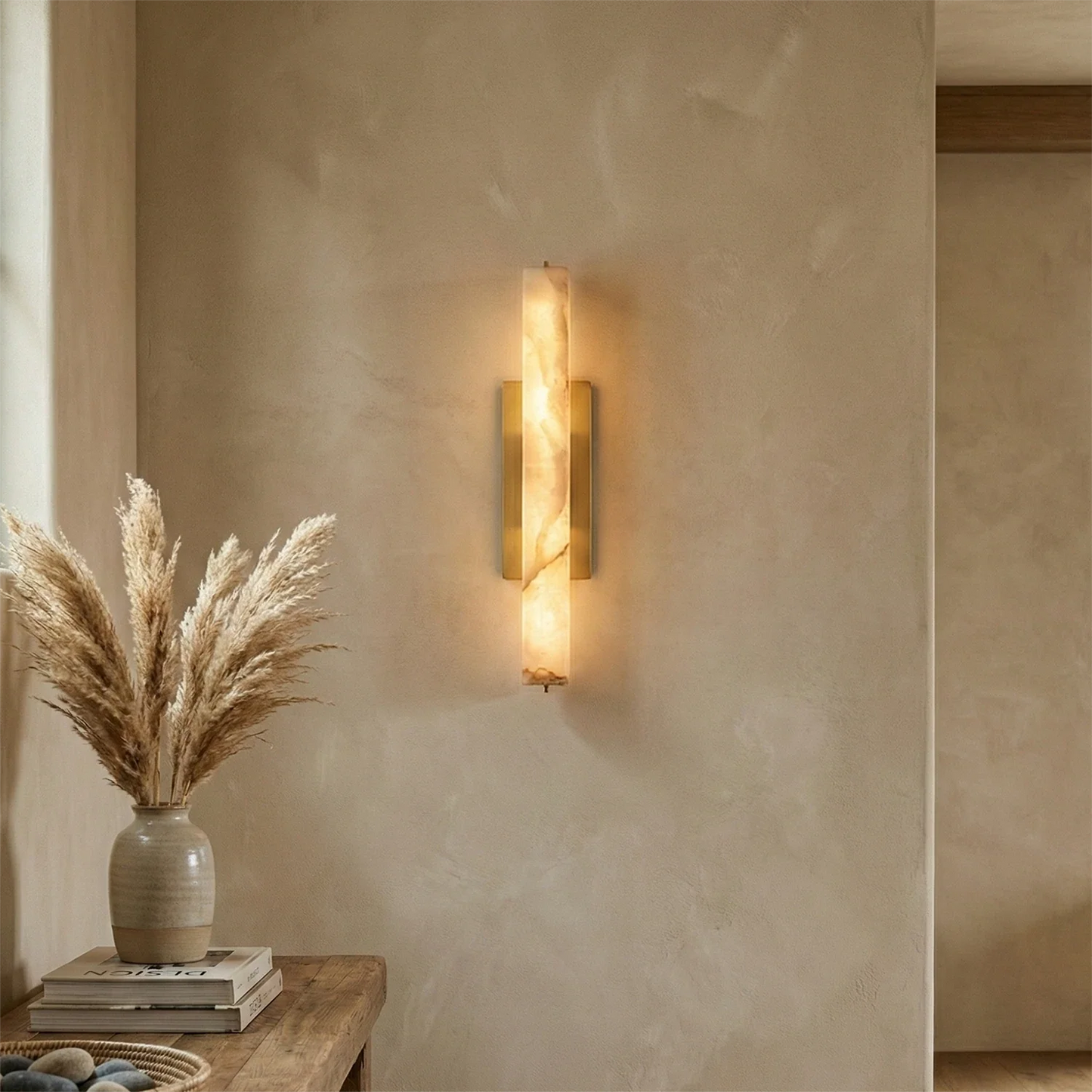Audon Natural Linear Alabaster Stone Wall Sconce