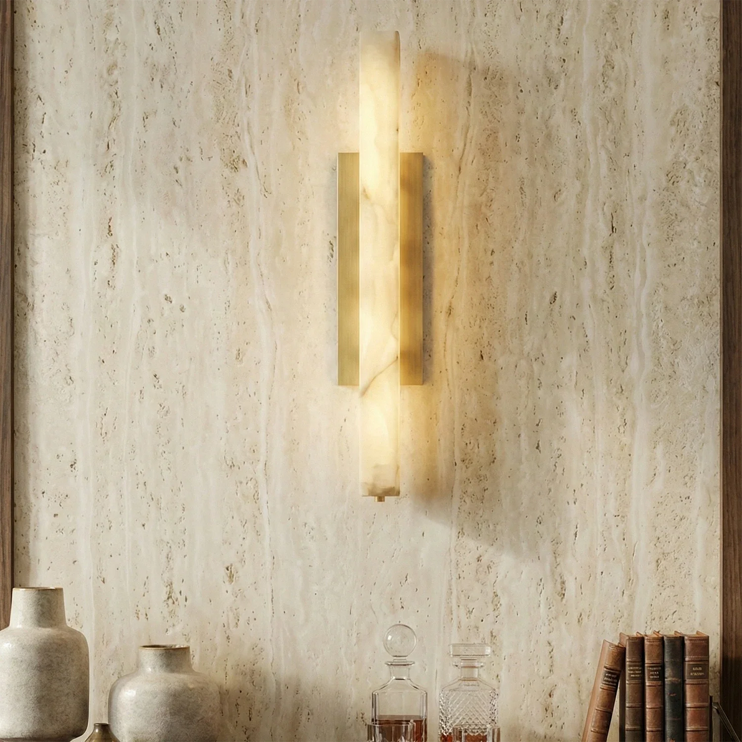 Audon Natural Linear Alabaster Stone Wall Sconce
