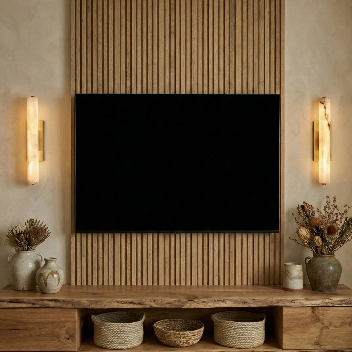 Audon Natural Linear Alabaster Stone Wall Sconce