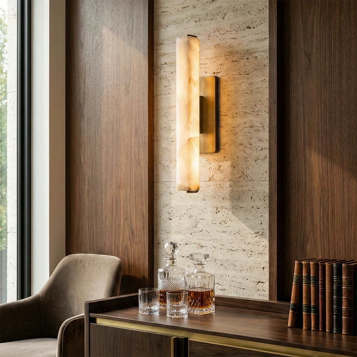 Audon Natural Linear Alabaster Stone Wall Sconce
