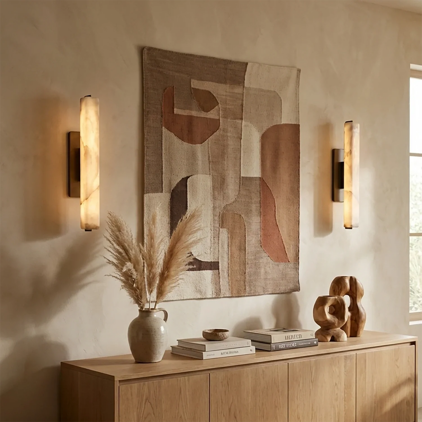 Audon Natural Linear Alabaster Stone Wall Sconce