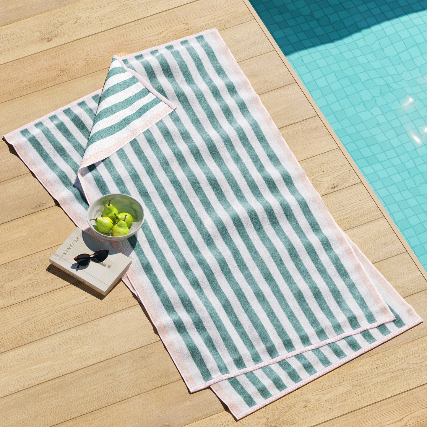Oversized Striped Border Cabana Beach Towels - Santa Cruz.