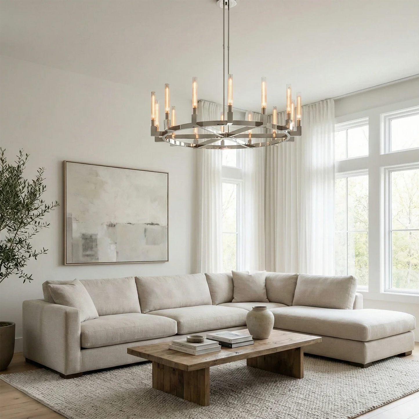Aurora Crystal Candlestick Linear Glass Tube Chandelier