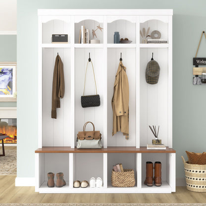 Entryway Hall Tree With Bench, 4 Hooks & Open Storage Space
