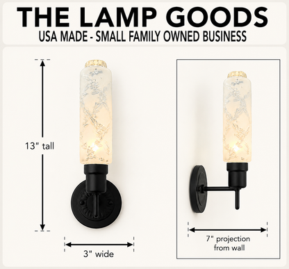 Delicate Narrow Frosted Floral Glass Wall Sconce