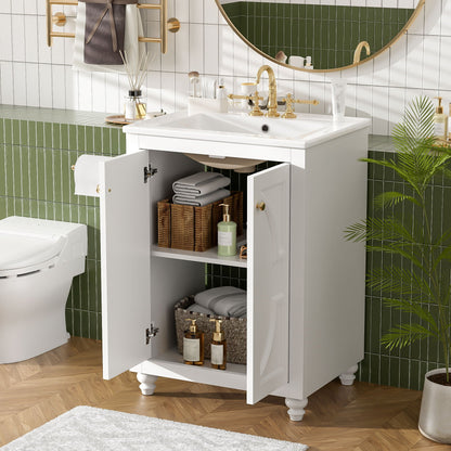 Bathroom Vanity With Ornate Elliptical Motif, Soft Close Hinges