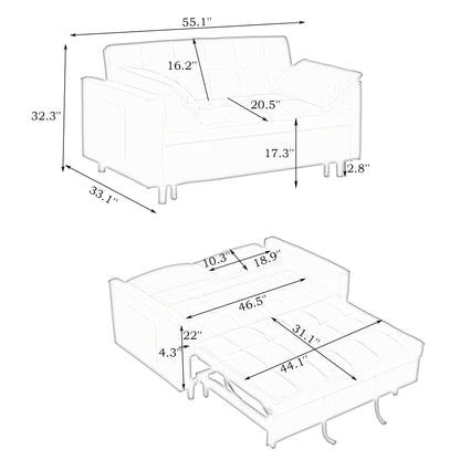 Sofa Bed With Pockets, 3 In 1 Convertible For Living Room
