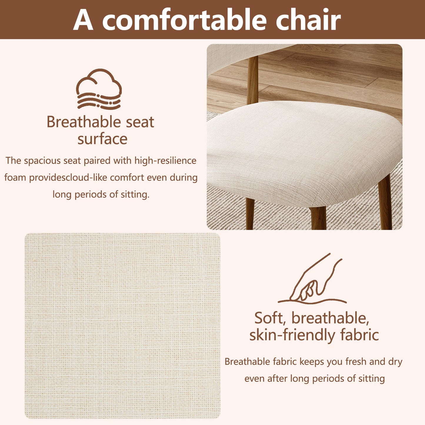 Upholstered Dining Chairs For Dining Room (Set of 2) - Beige