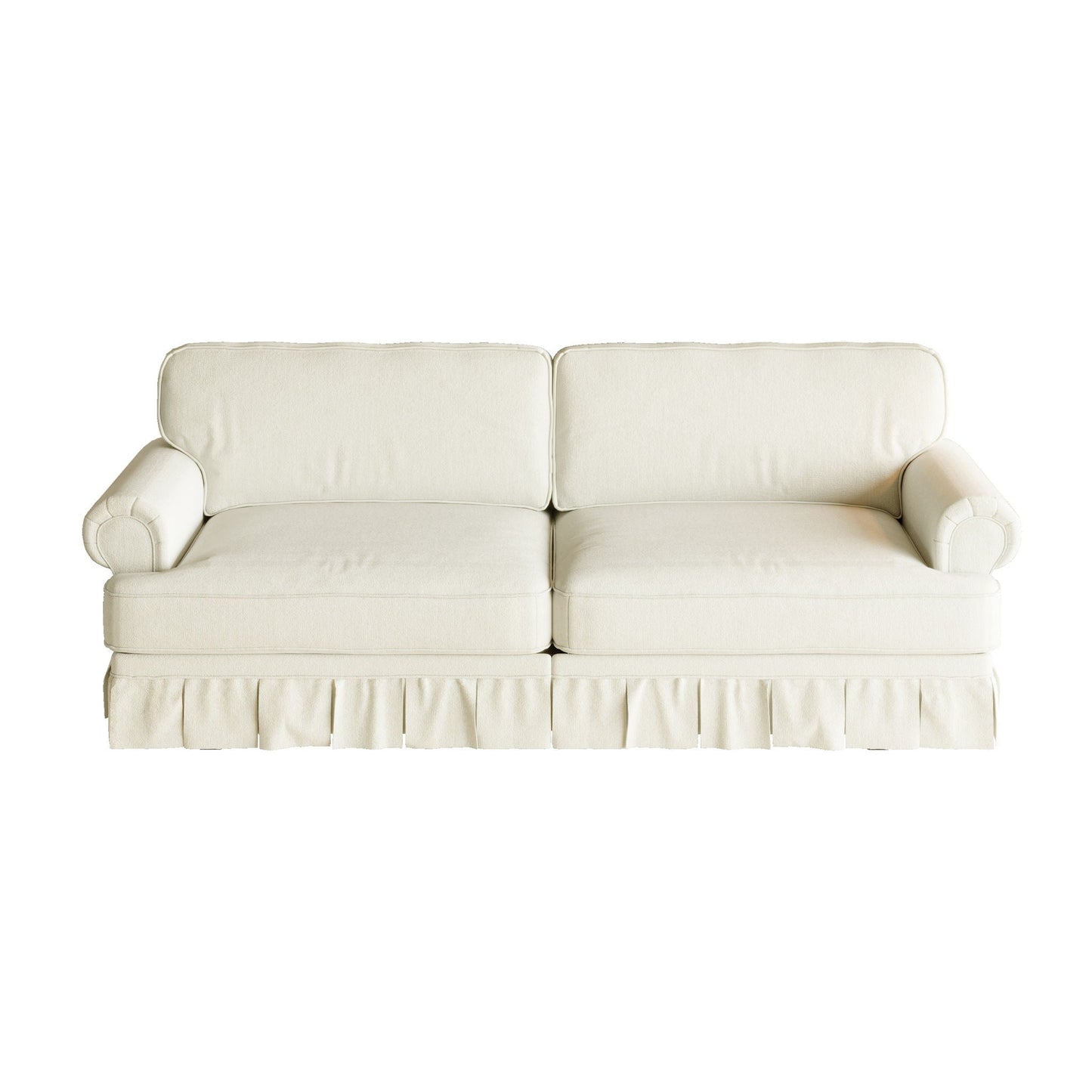 Luxuriously Comfortable Cloud Couch With Elegant Rolled Arms & Pleated Skirt Design