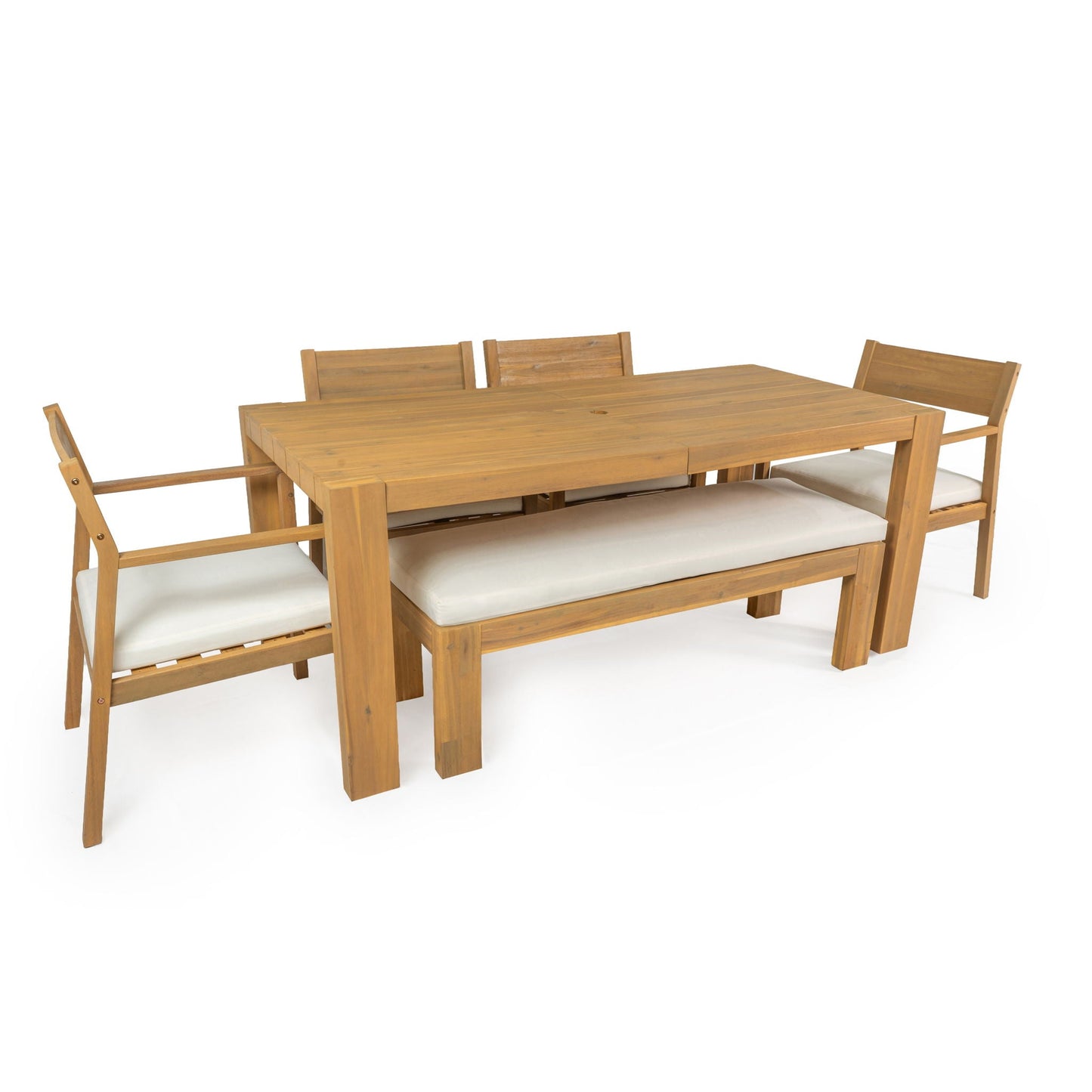 Outdoor Dining Set Rectangular Table With Umbrella Hole