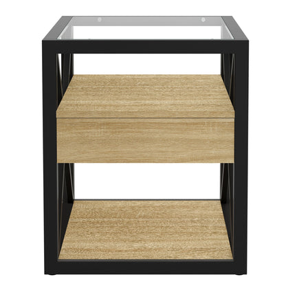 Set of 2 Modern End Table with Drawer - Nightstand for Bedroom & Living Room