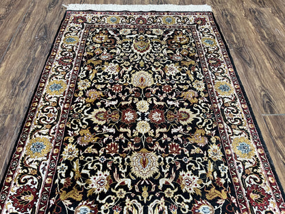 Sino Persian Silk Rug 3x5 Oriental Carpet 3 x 5 Fine Silk Rug, Black Ivory Gold, Animal Motifs, Flowers, High Quality, Vintage Silk Rug Wow