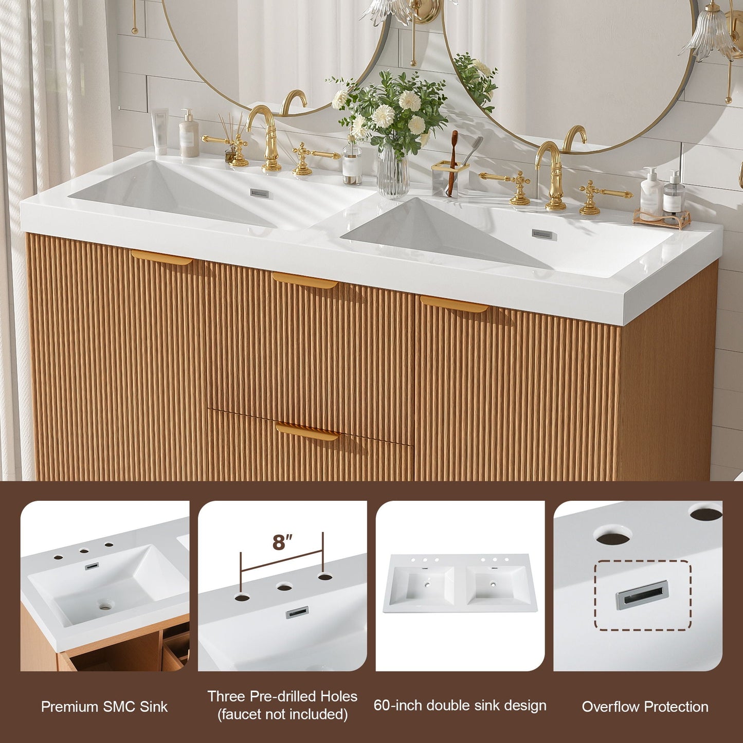 Modern Wall Mounted Bathroom Vanity, Soft Close Doors