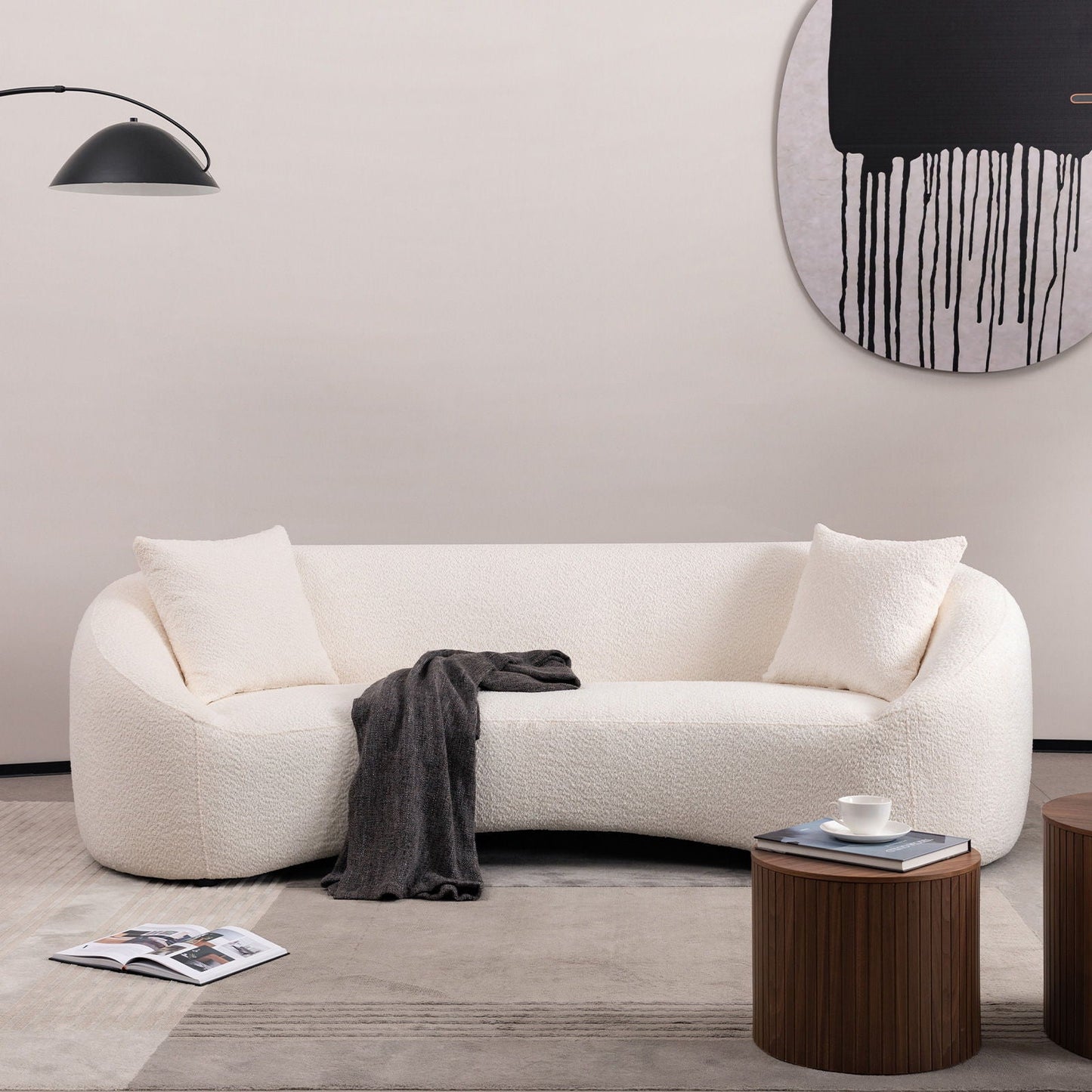 Curved 3 Seater Sofa For Living Room - White