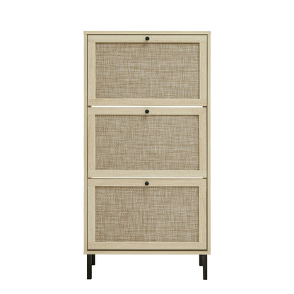 Modern Rattan 3 Door Shoe Rack Cabinet for Entryway