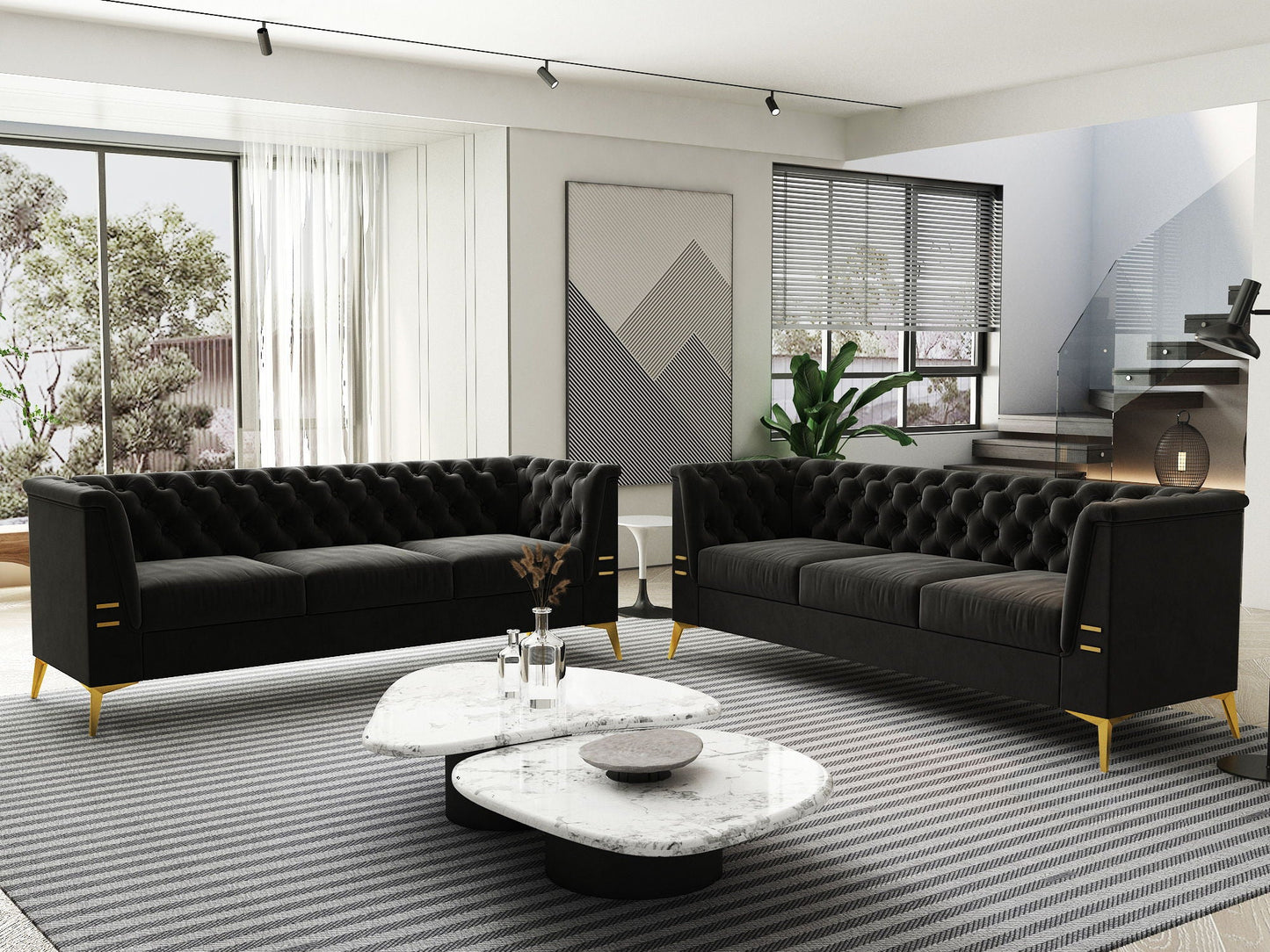 Luxurious Sofa With Legs, Modern Chesterfield Design, Tufted Upholstery, 3 Seat Couch For Living Room And Office