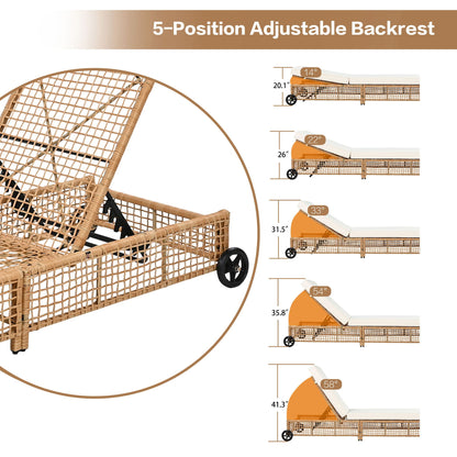 Outdoor Lounge Chair With 5 Position Backrest With Cushion And Wheels