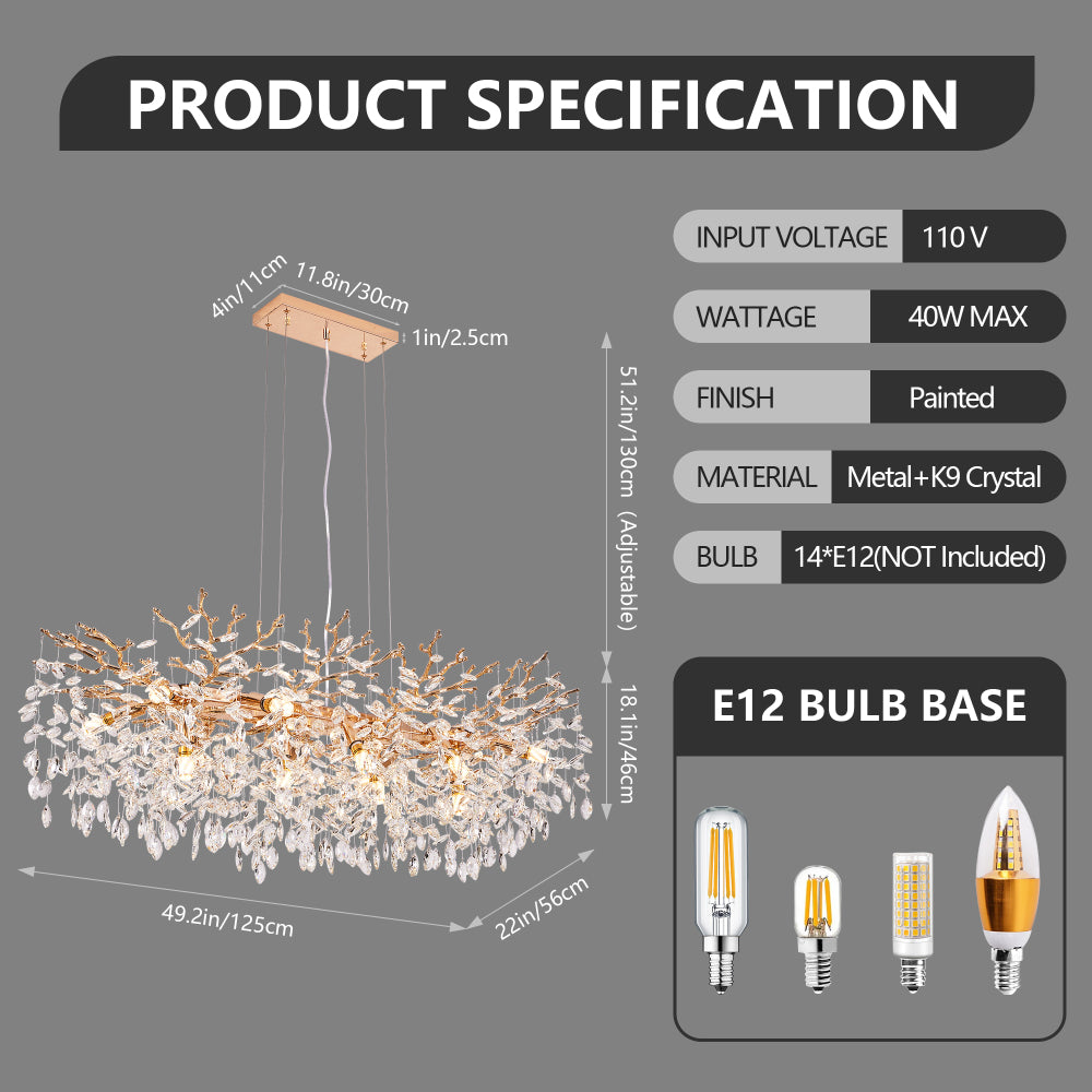 Gold Tree Branch Crystal Chandelier | Modern Luxury Pendant Light for Dining Room, Living Room & Bedroom