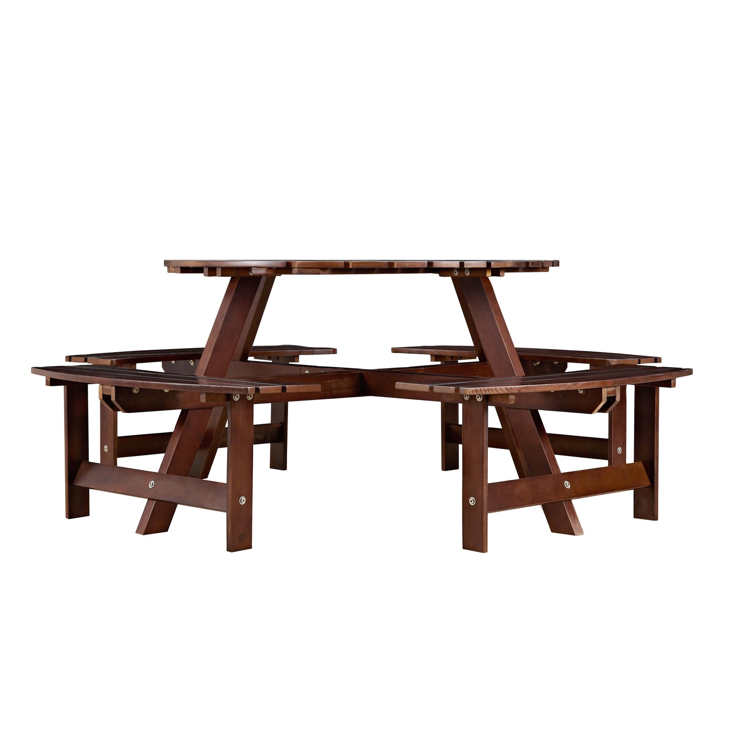 Outdoor 8 Person Round Picnic Table with Built-In Benches