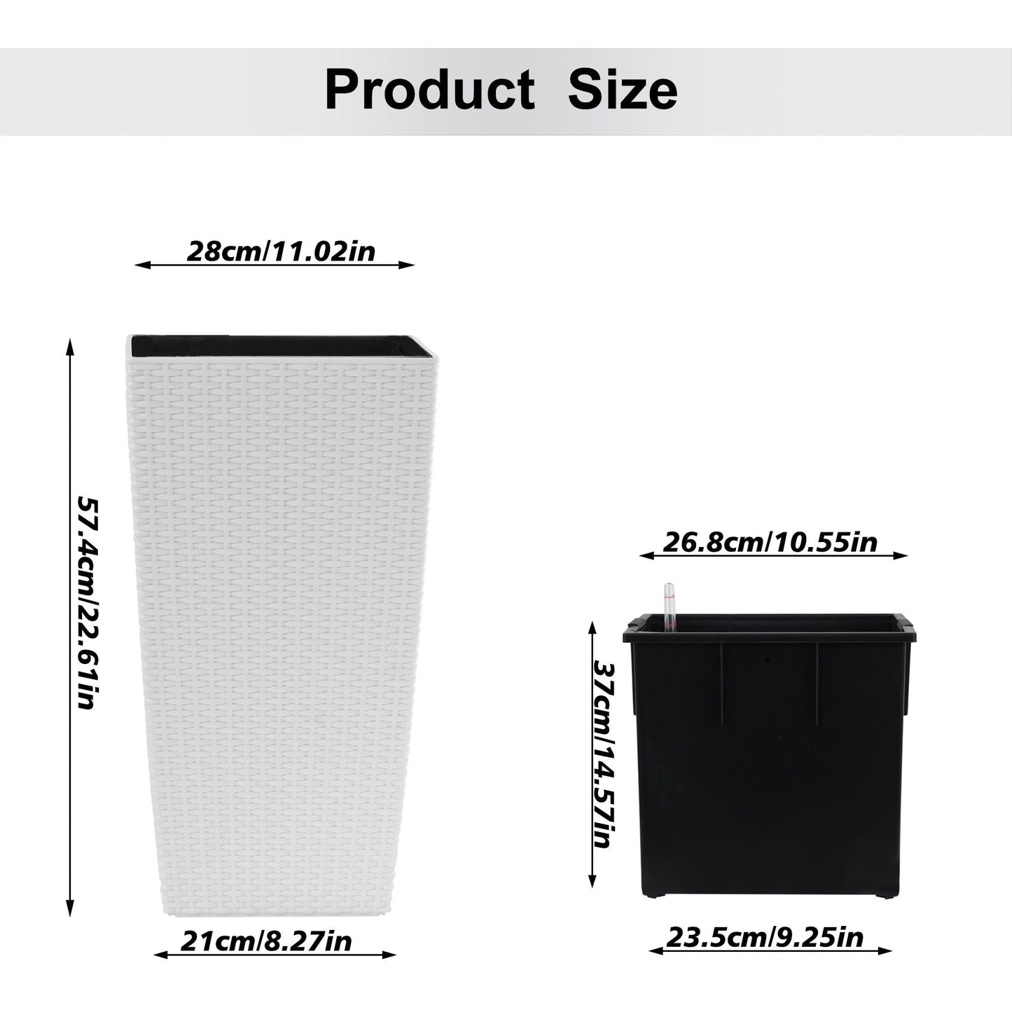 Square Large Planter With Automatic Watering System For Home And Garden (Set of 2) - White