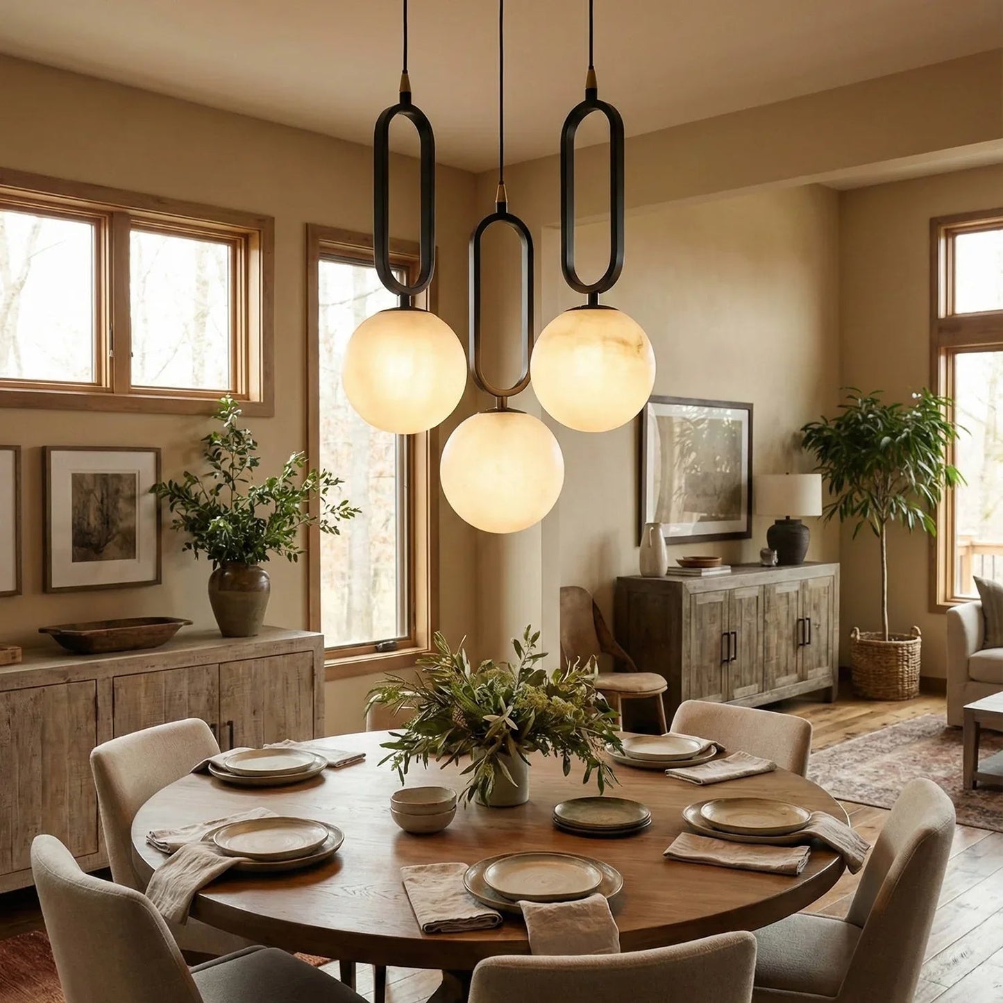 Ball Alabaster Oval Ring Pendant Lamp