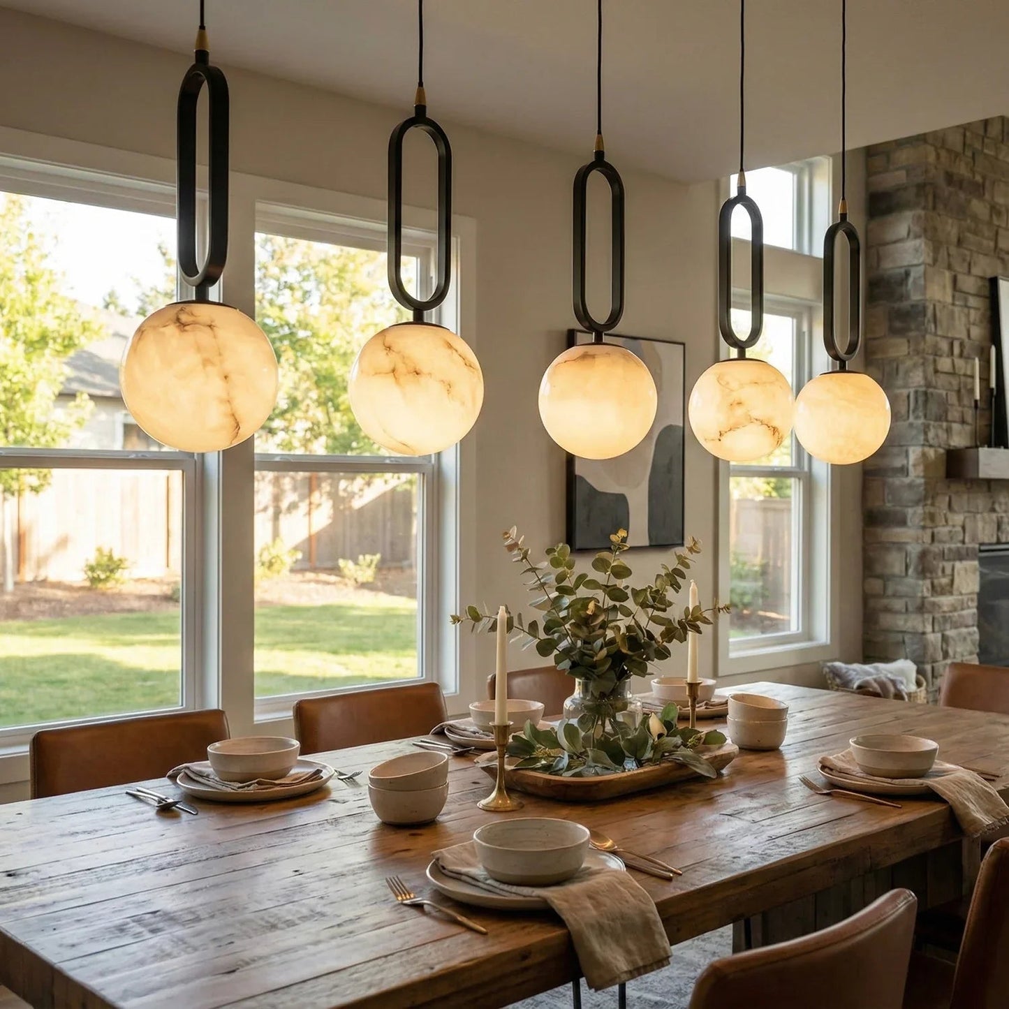 Ball Alabaster Oval Ring Pendant Lamp