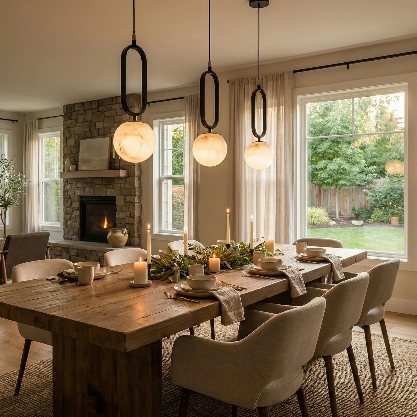 Ball Alabaster Oval Ring Pendant Lamp