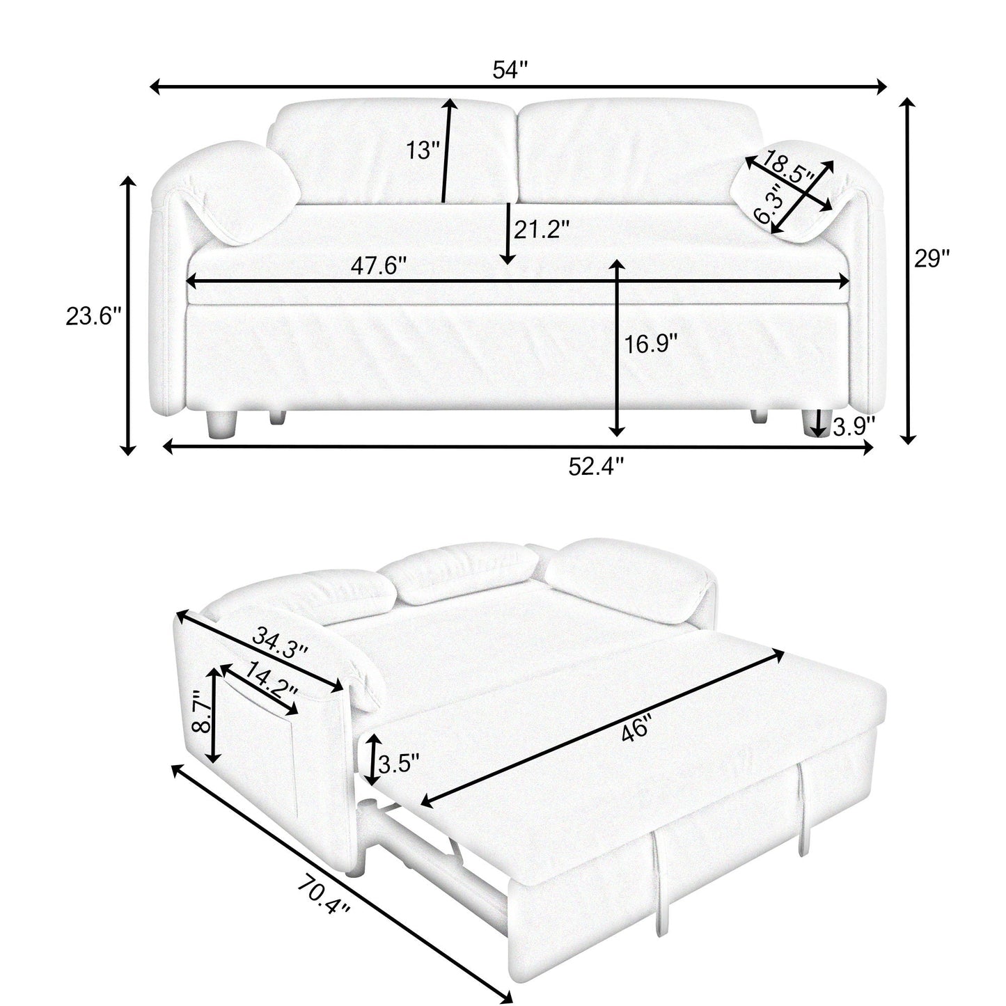 Sofa, Dual Purpose Lounge With Retractable Queen Size Bed