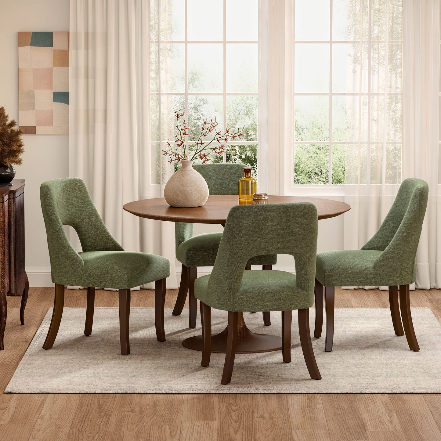 Upholstered Dining Chair With Curved Legs (Set of 2) - Green