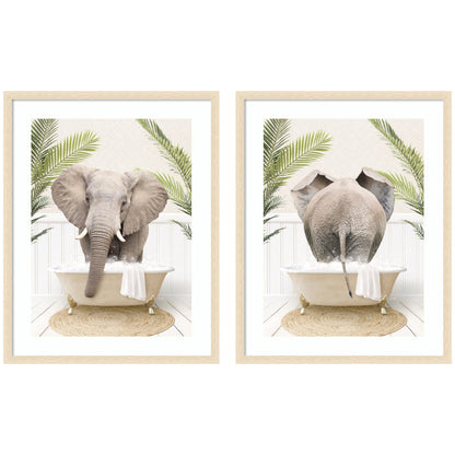 Elephant Palm Bathtub 2 Piece Framed Wall Art Print Set by Amy Peterson