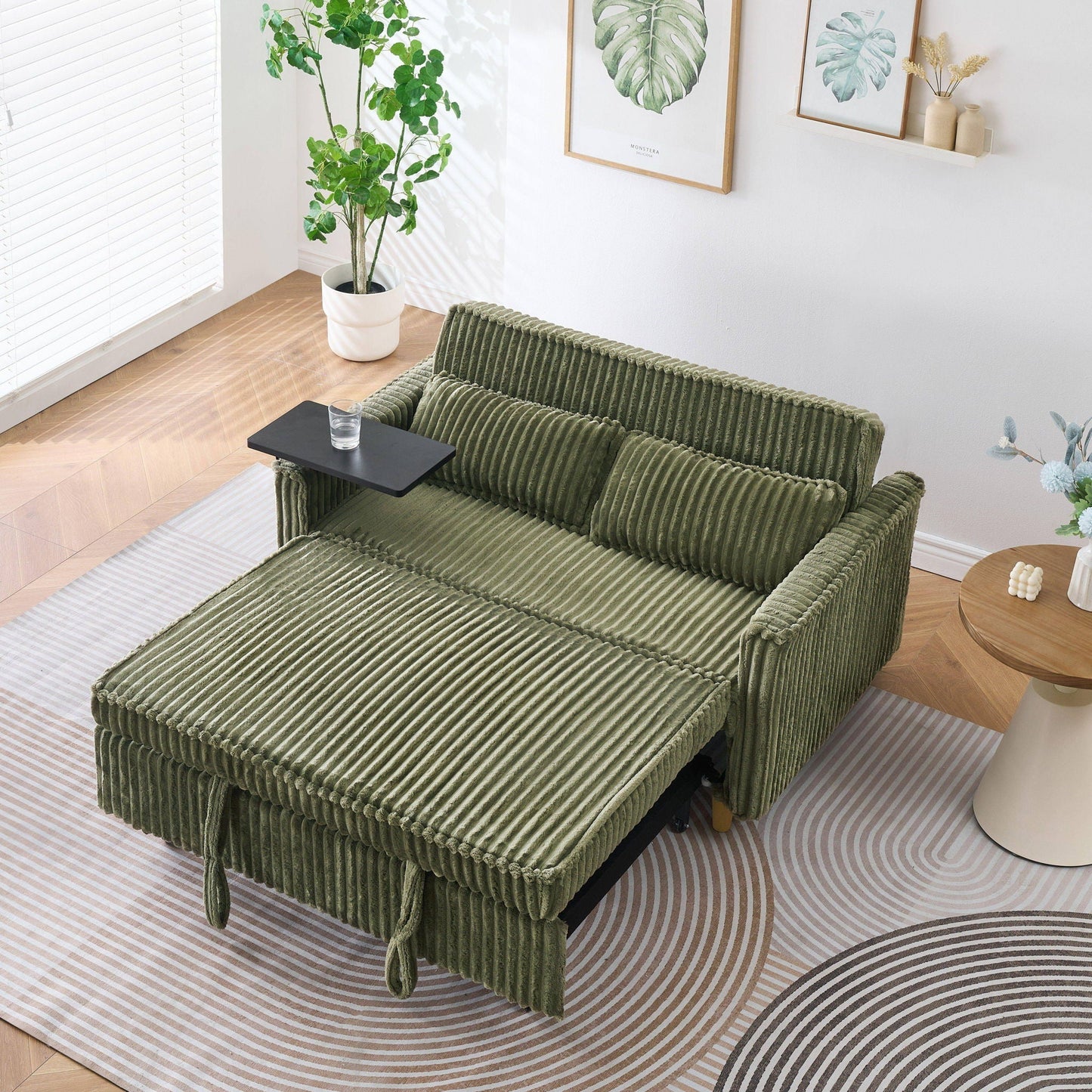 Pull Out Sofa With Movable Tabletop And USB Ports