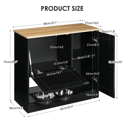 Feeding Station with 2 Lockers and Elevated Bowls Black