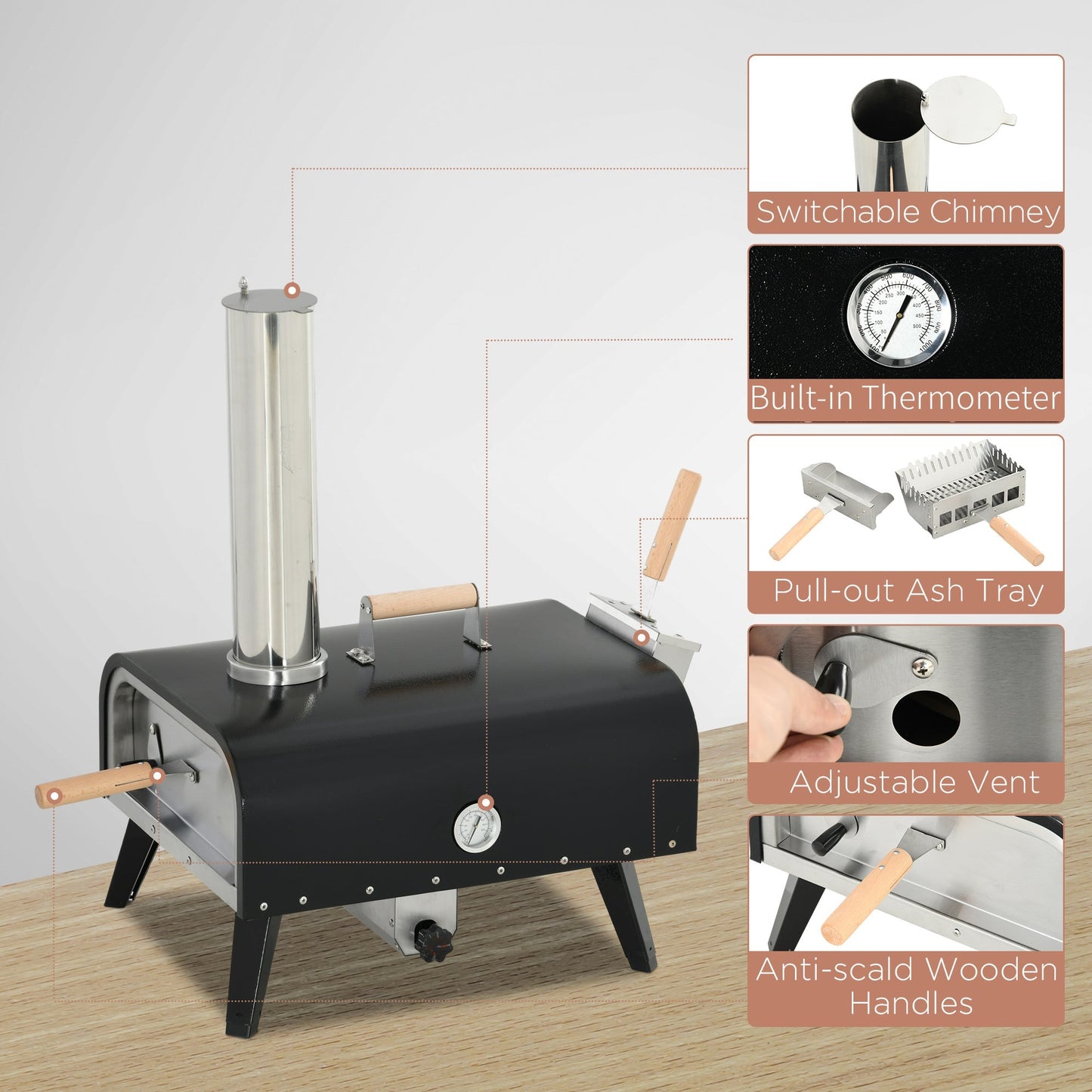 Outsunny Outdoor Pizza Oven with 12" Rotating Stone and Foldable Legs